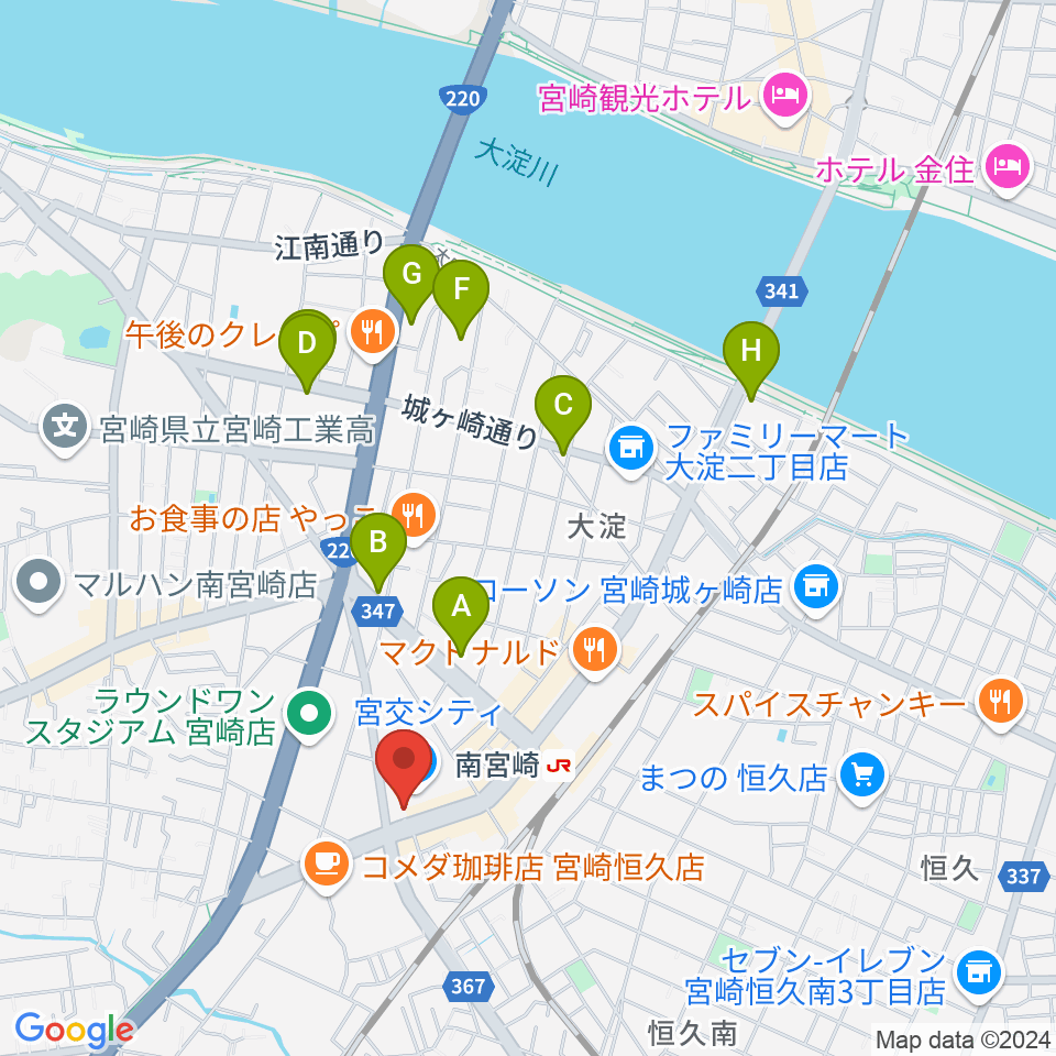 宮崎サンシャインFM周辺のホテル一覧地図