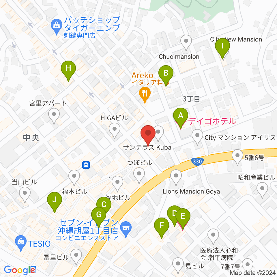 FMコザ周辺のホテル一覧地図