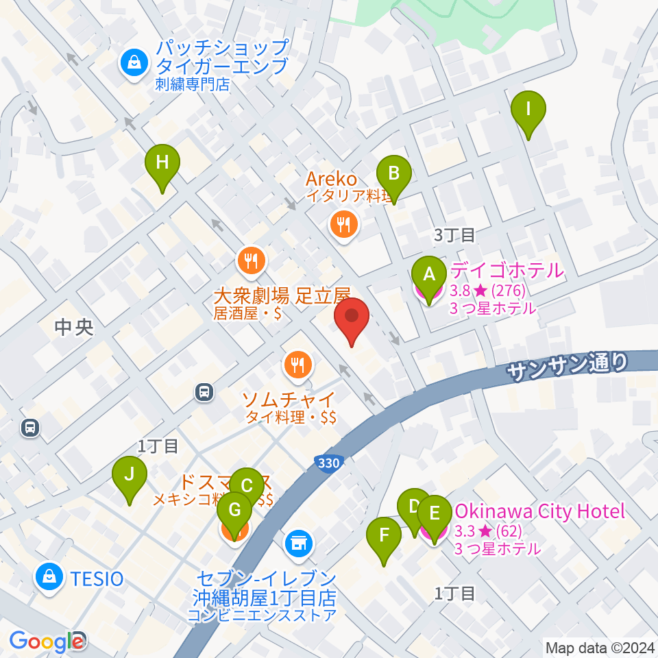 FMコザ周辺のホテル一覧地図