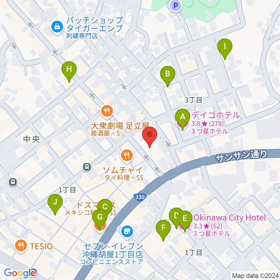 FMコザ周辺のホテル一覧地図