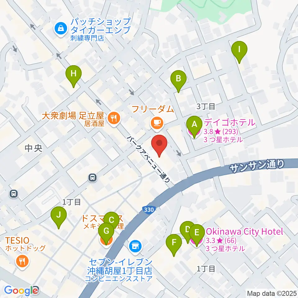 FMコザ周辺のホテル一覧地図