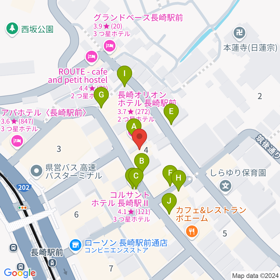 長崎市民FM周辺のホテル一覧地図