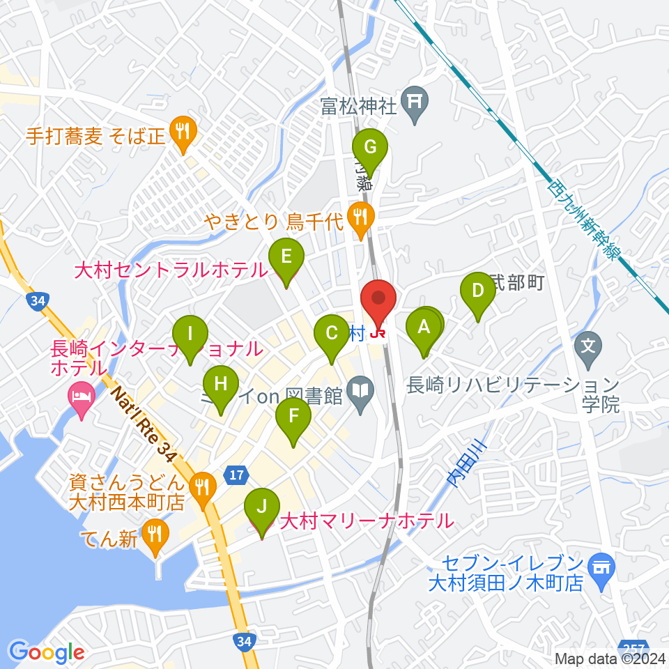 FMおおむら周辺のホテル一覧地図