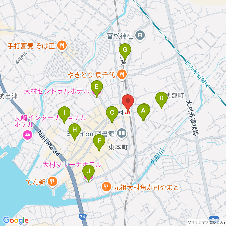 FMおおむら周辺のホテル一覧地図