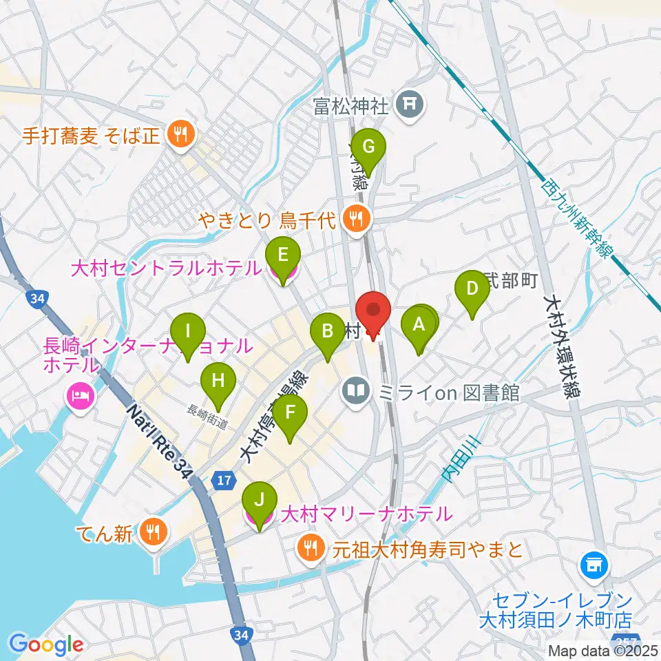 FMおおむら周辺のホテル一覧地図