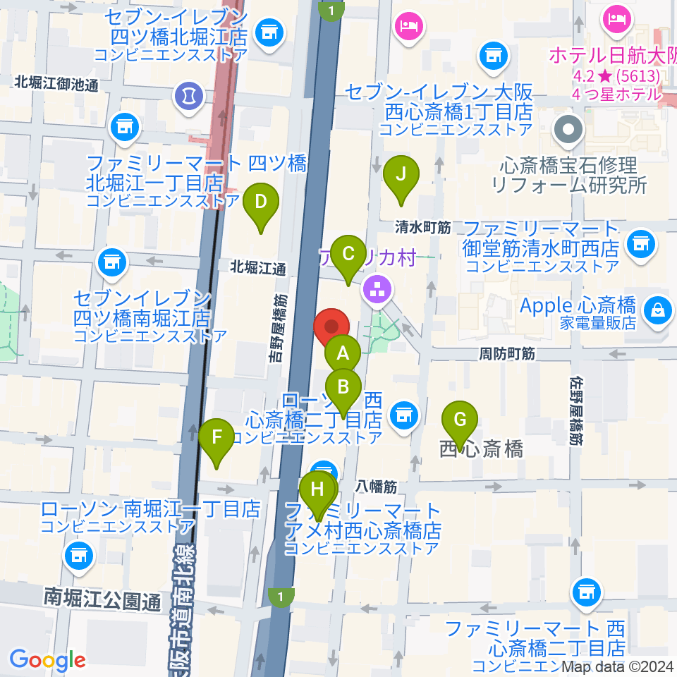 アメリカ村DROP周辺のホテル一覧地図