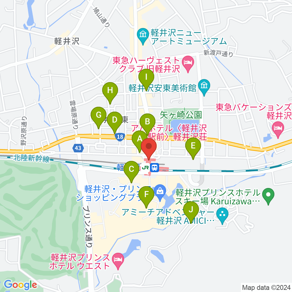FM軽井沢周辺のホテル一覧地図