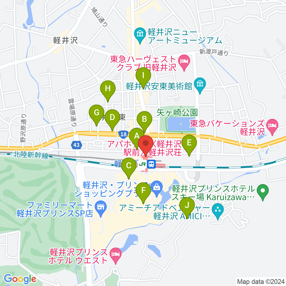 FM軽井沢周辺のホテル一覧地図