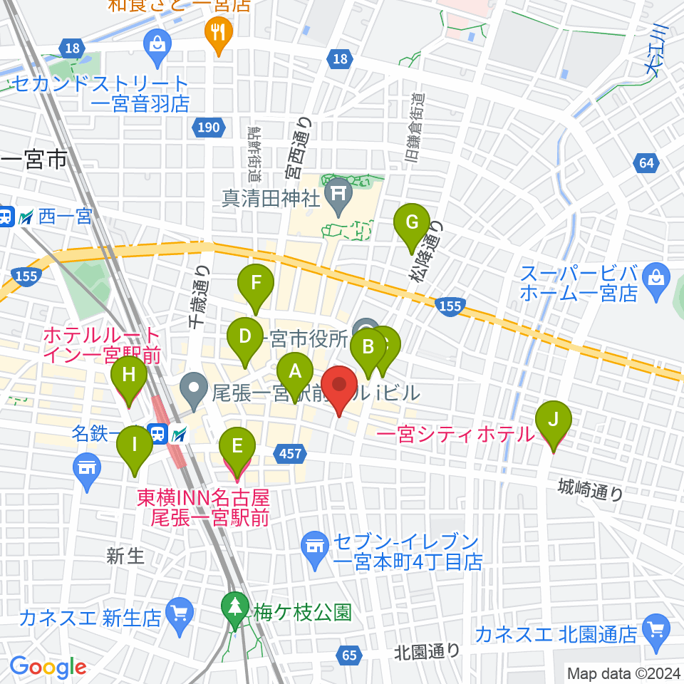 FMいちのみや周辺のホテル一覧地図