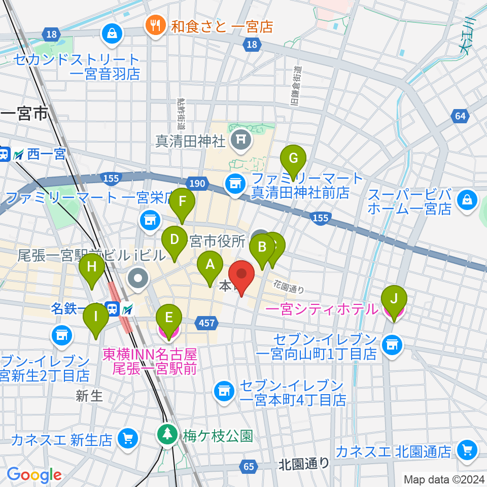 FMいちのみや周辺のホテル一覧地図