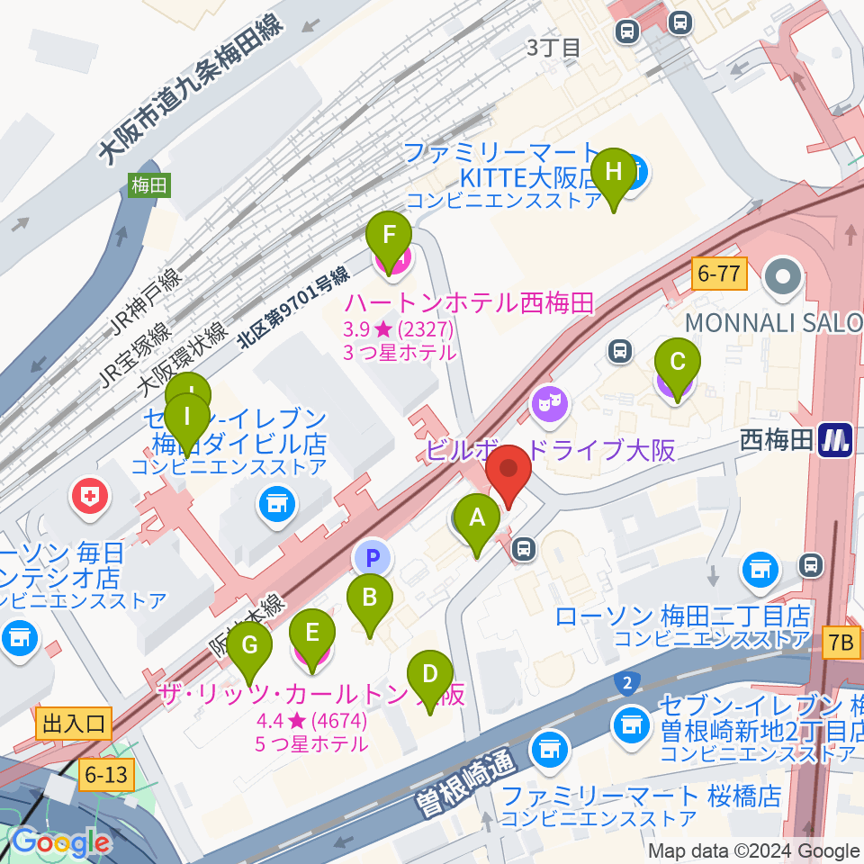 ウメダFM Be Happy!789周辺のホテル一覧地図