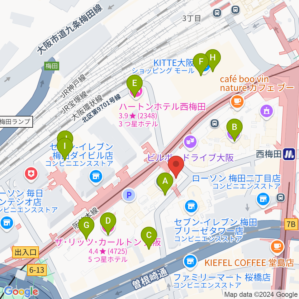 ウメダFM Be Happy!789周辺のホテル一覧地図