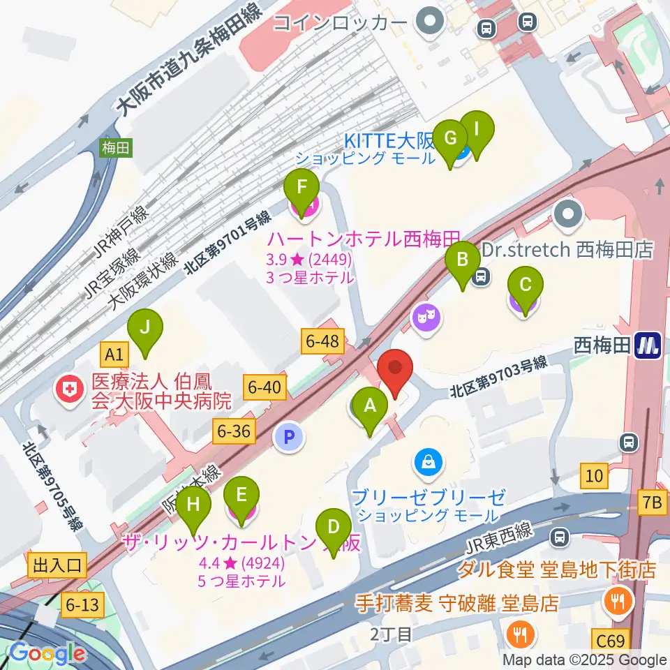 ウメダFM Be Happy!789周辺のホテル一覧地図