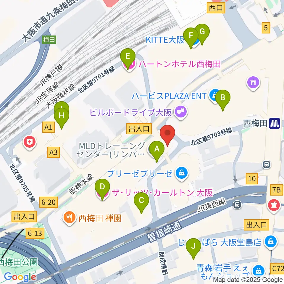 ウメダFM Be Happy!789周辺のホテル一覧地図