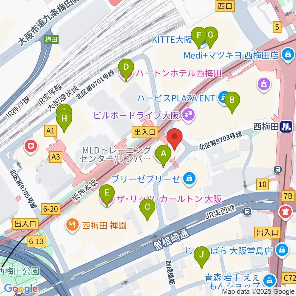 ウメダFM Be Happy!789周辺のホテル一覧地図