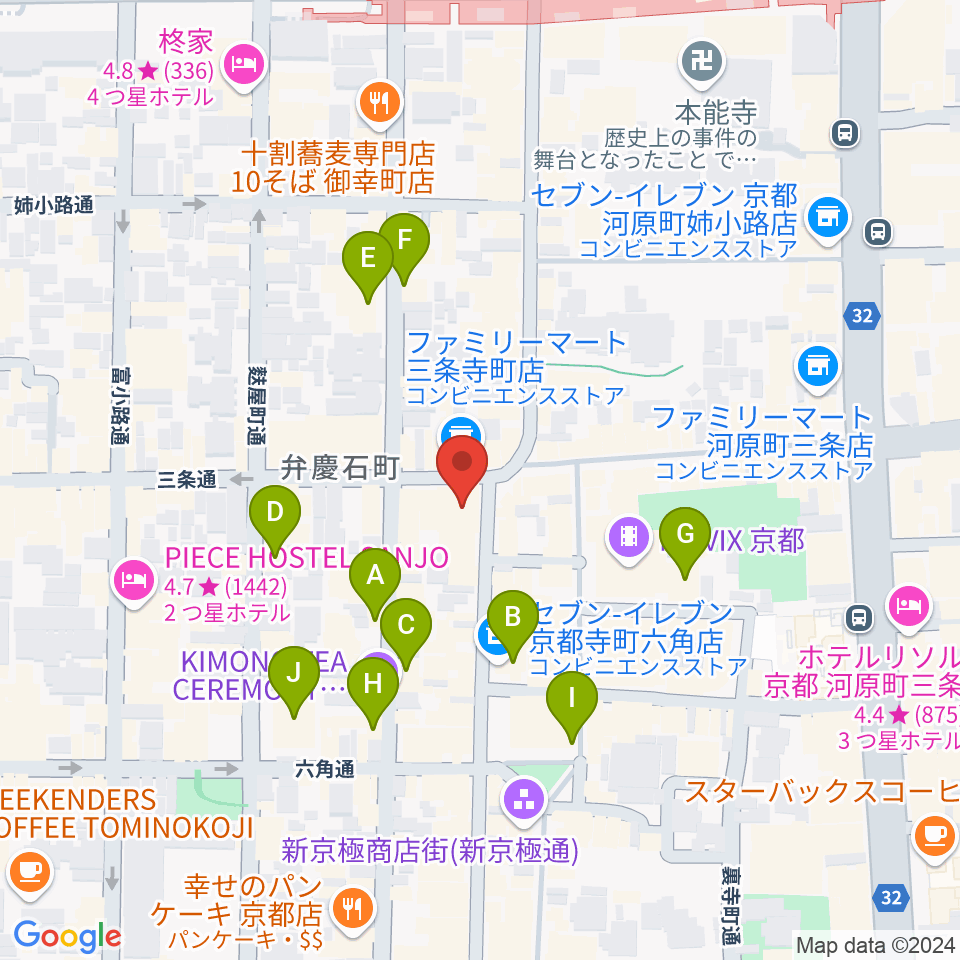 京都三条ラジオカフェ周辺のホテル一覧地図