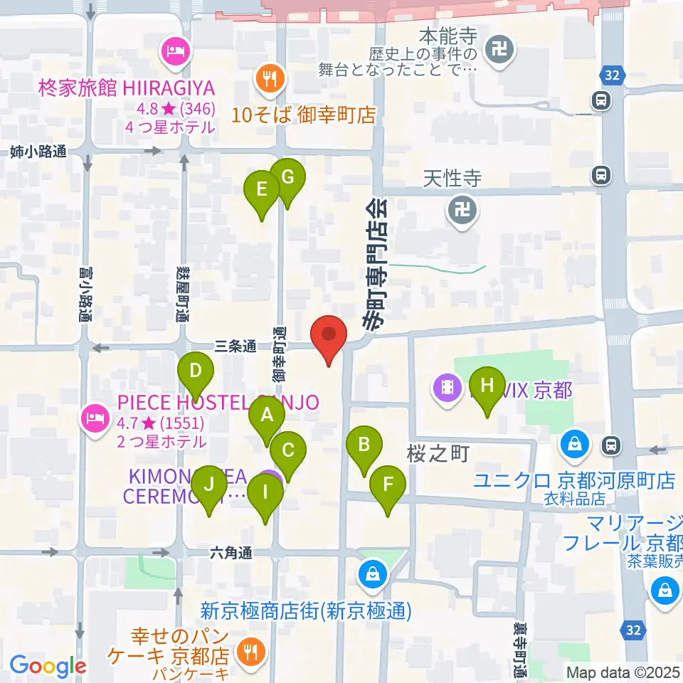 京都三条ラジオカフェ周辺のホテル一覧地図