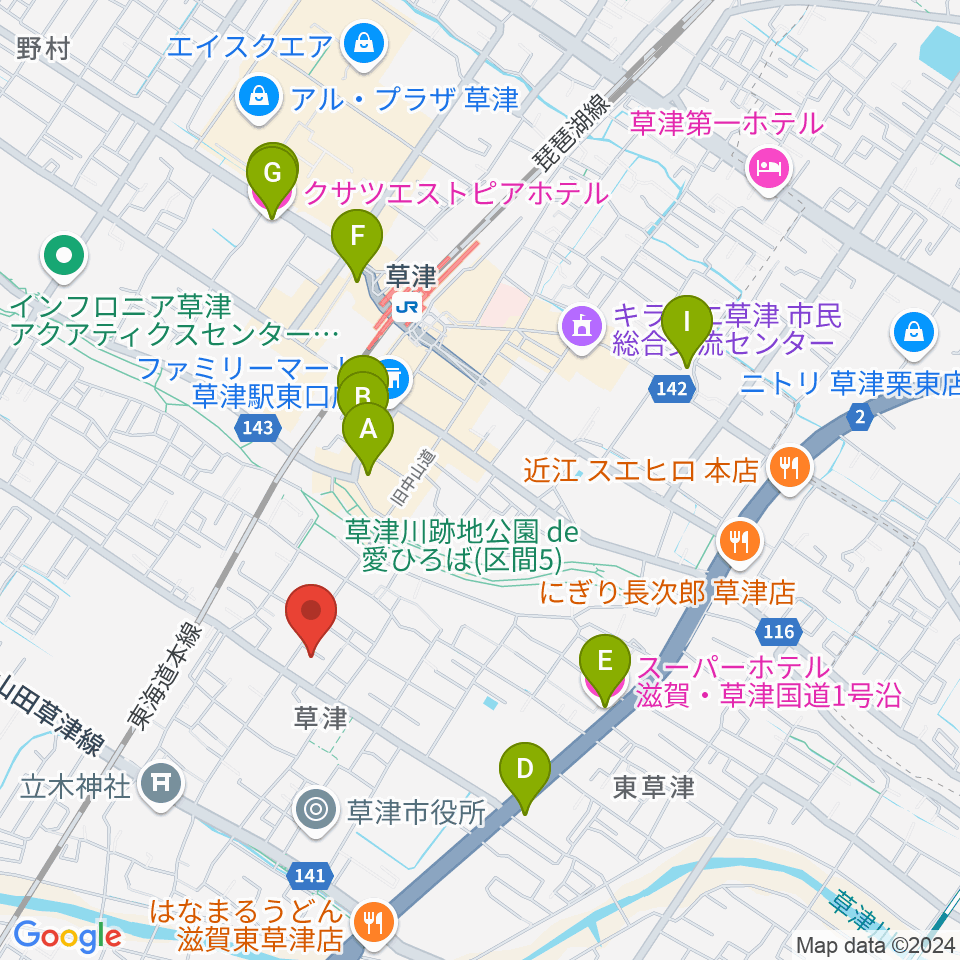 えふえむ草津周辺のホテル一覧地図