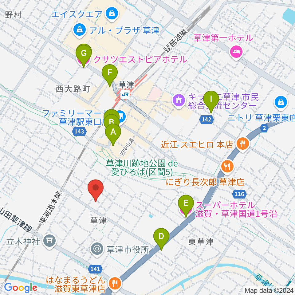 えふえむ草津周辺のホテル一覧地図