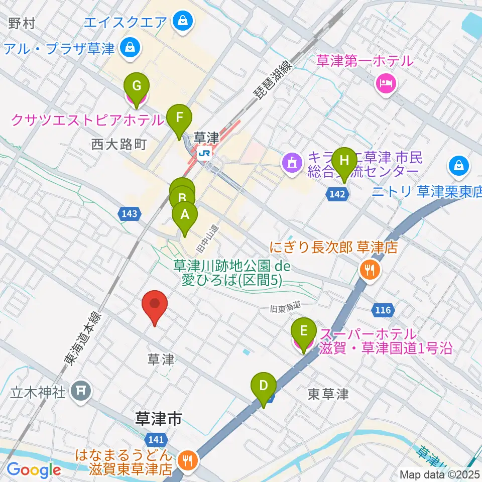えふえむ草津周辺のホテル一覧地図