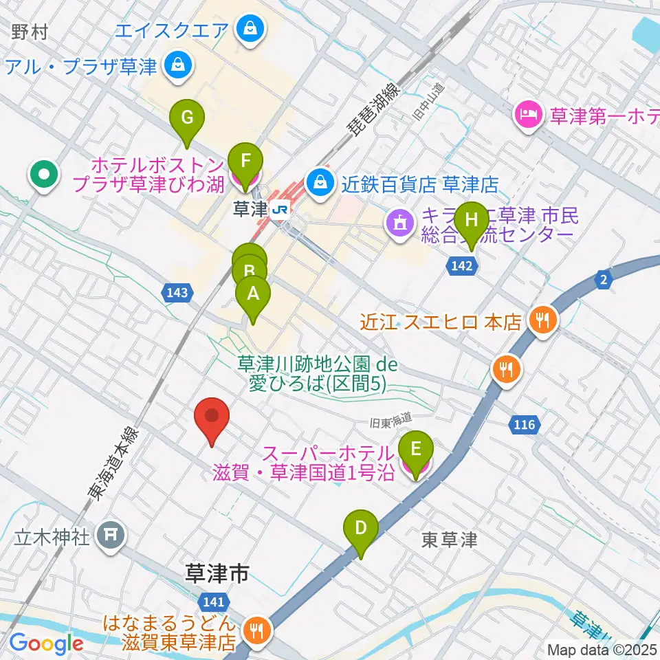 えふえむ草津周辺のホテル一覧地図