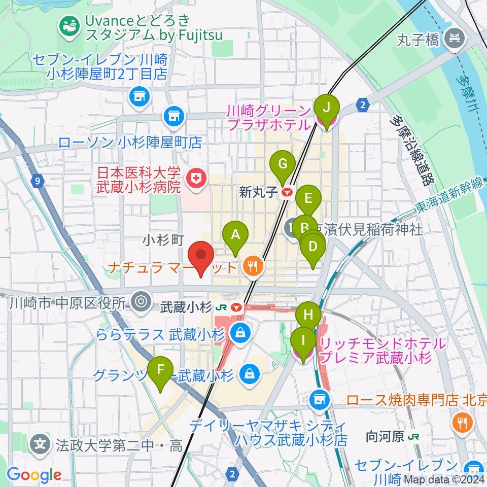 かわさきFM周辺のホテル一覧地図