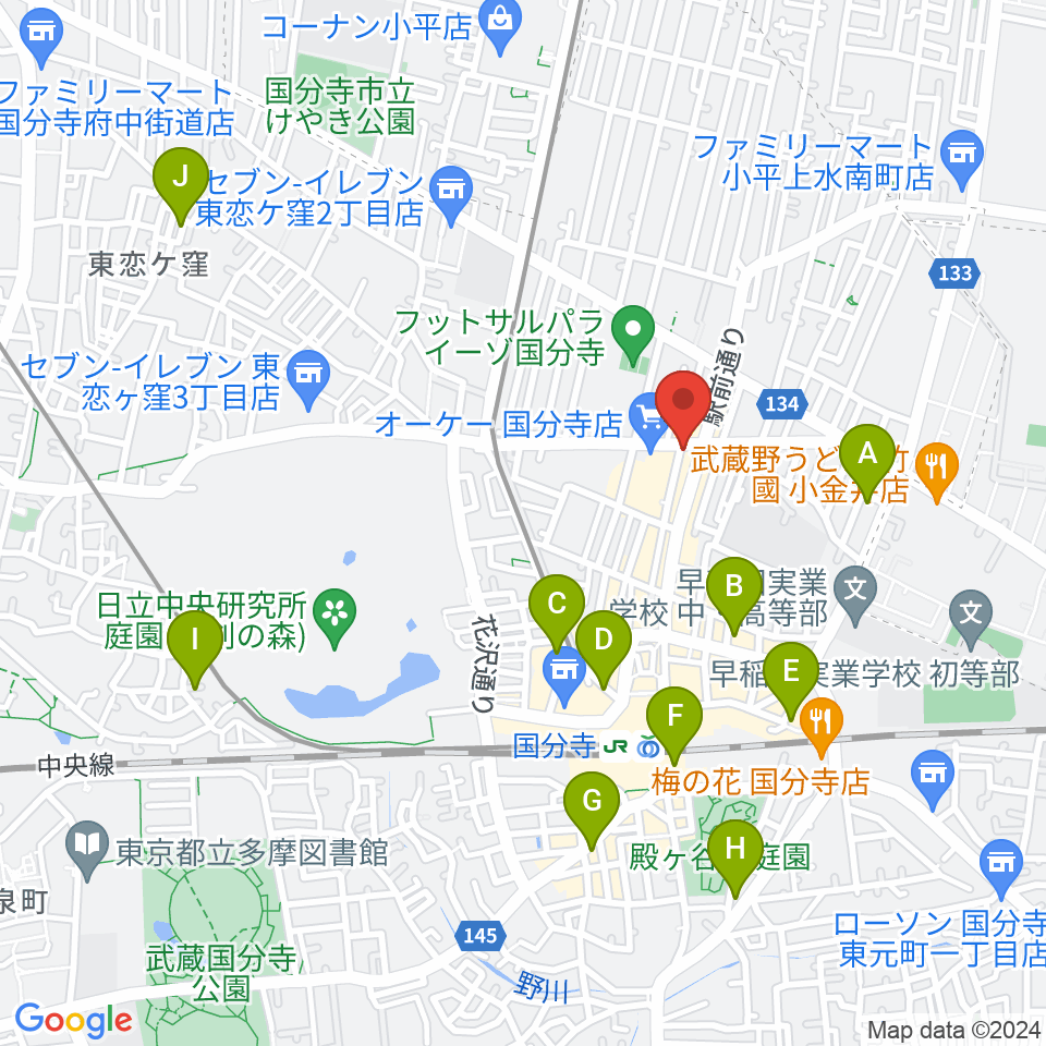 国分寺クラスタ周辺のホテル一覧地図