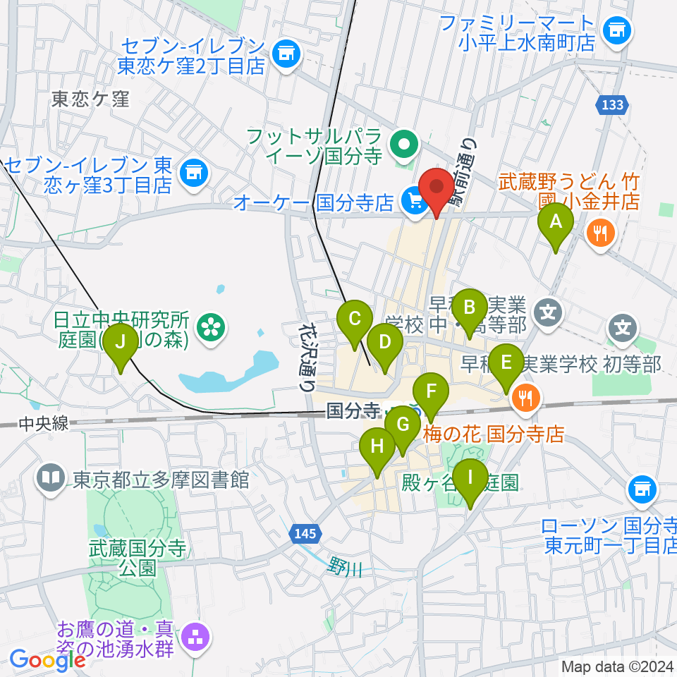 国分寺クラスタ周辺のホテル一覧地図