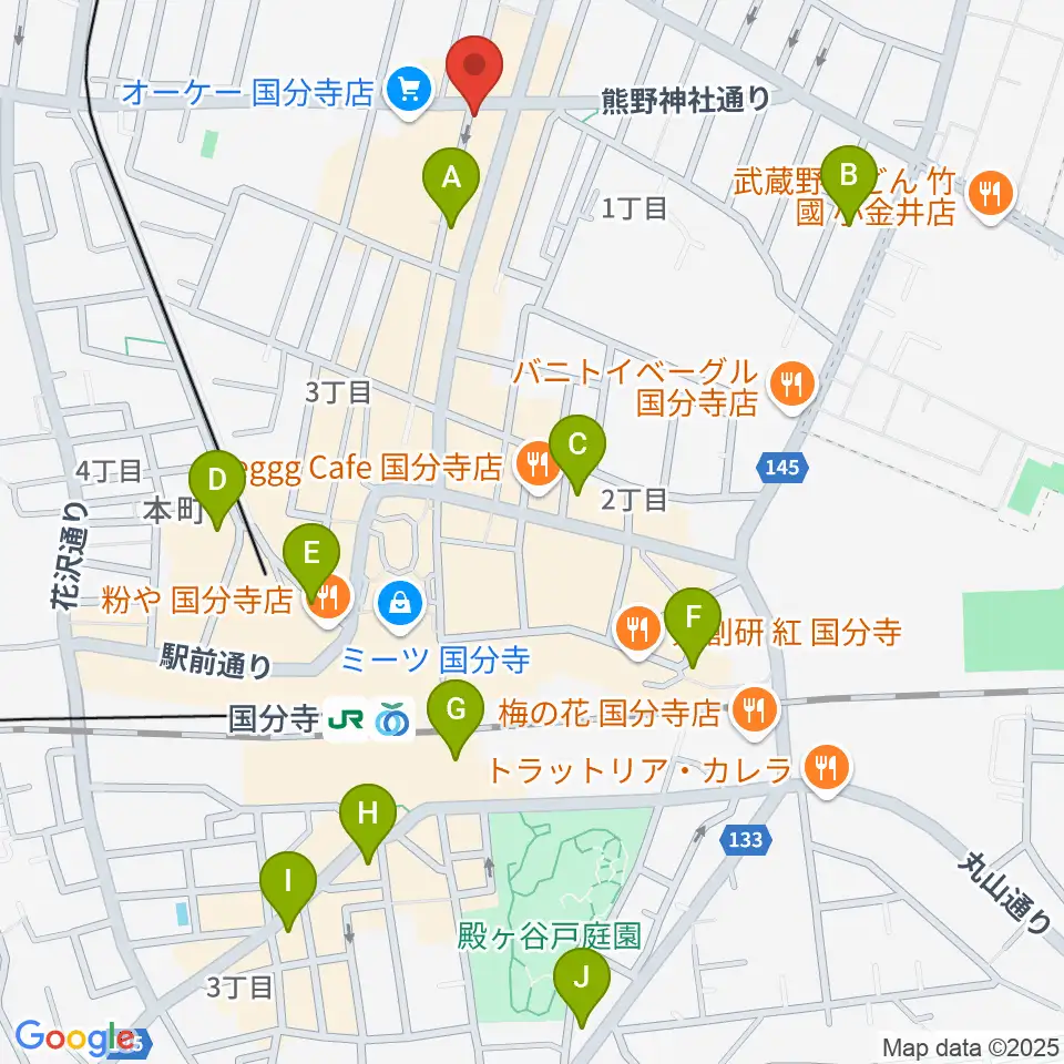 国分寺クラスタ周辺のホテル一覧地図