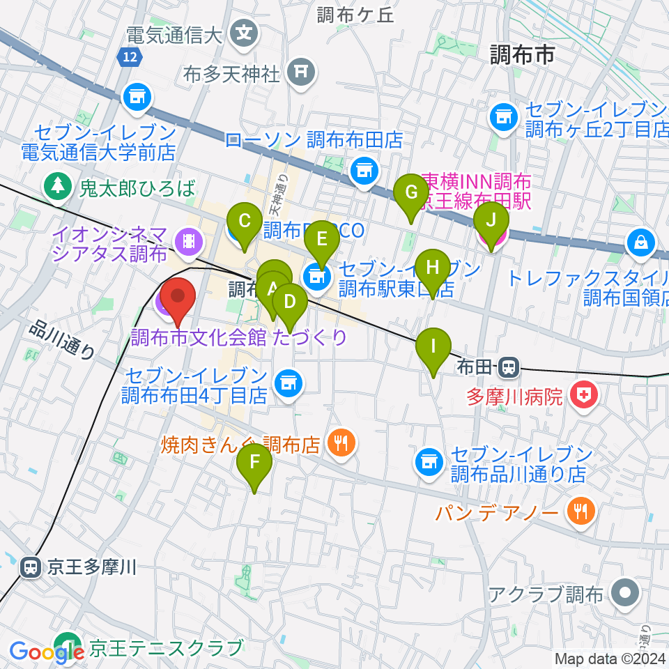 調布市文化会館たづくり周辺のホテル一覧地図