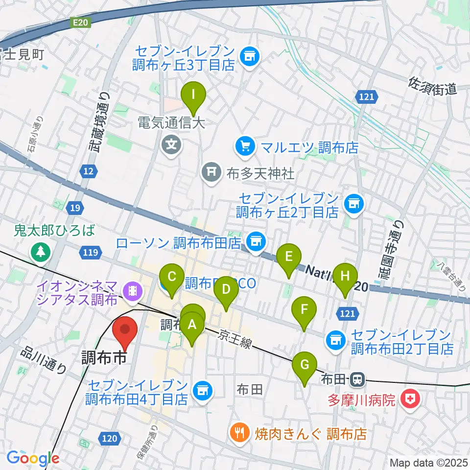 調布市文化会館たづくり周辺のホテル一覧地図