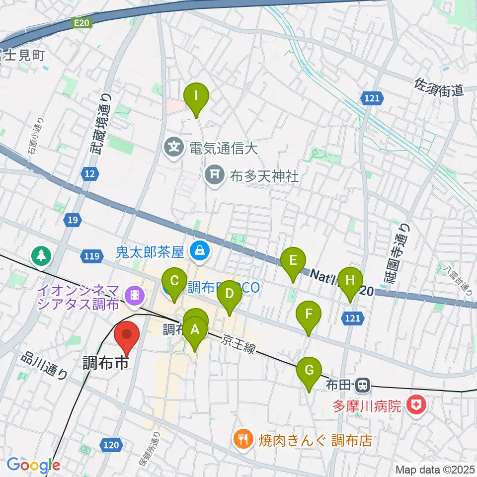 調布市文化会館たづくり周辺のホテル一覧地図