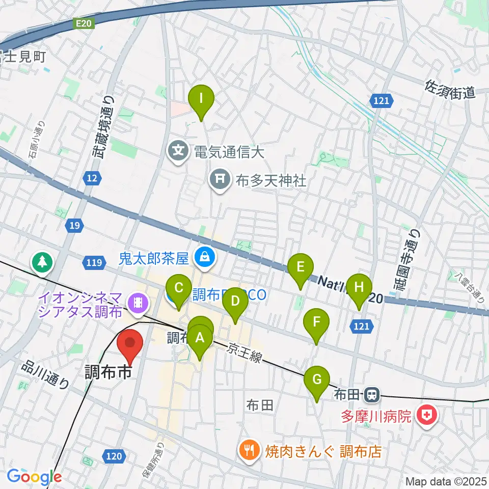 調布市文化会館たづくり周辺のホテル一覧地図