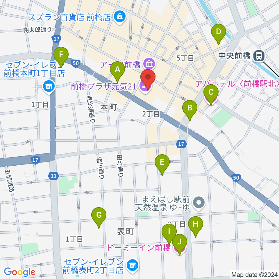 M-wave まえばしCITYエフエム周辺のホテル一覧地図