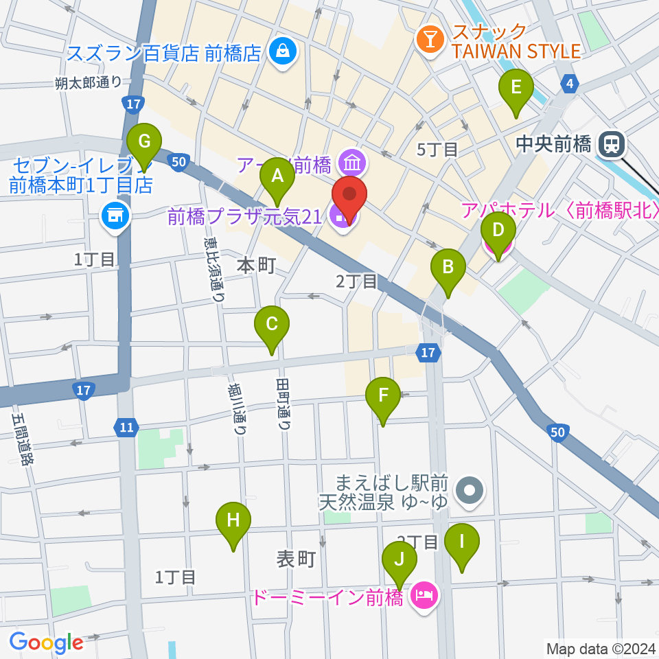 M-wave まえばしCITYエフエム周辺のホテル一覧地図