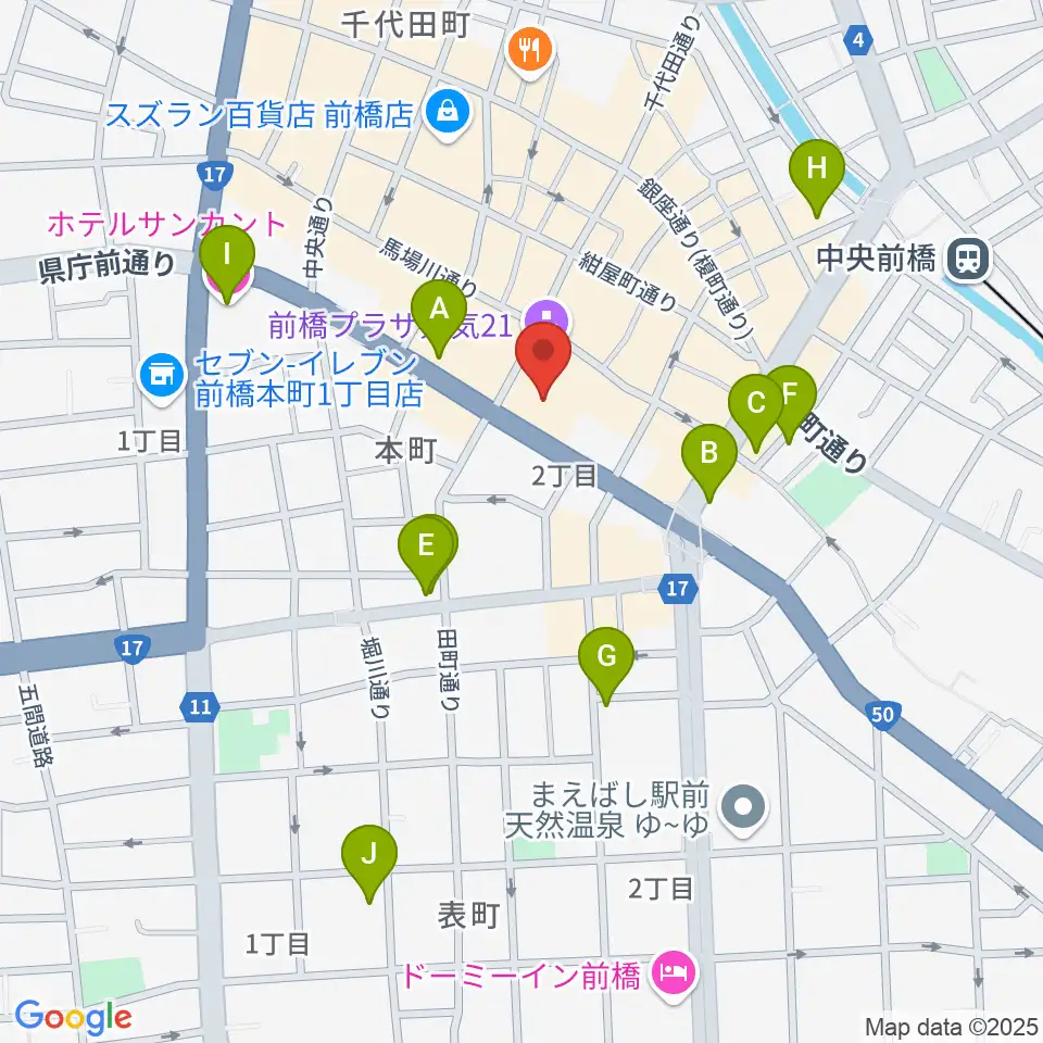 まえばしCITYエフエム周辺のホテル一覧地図