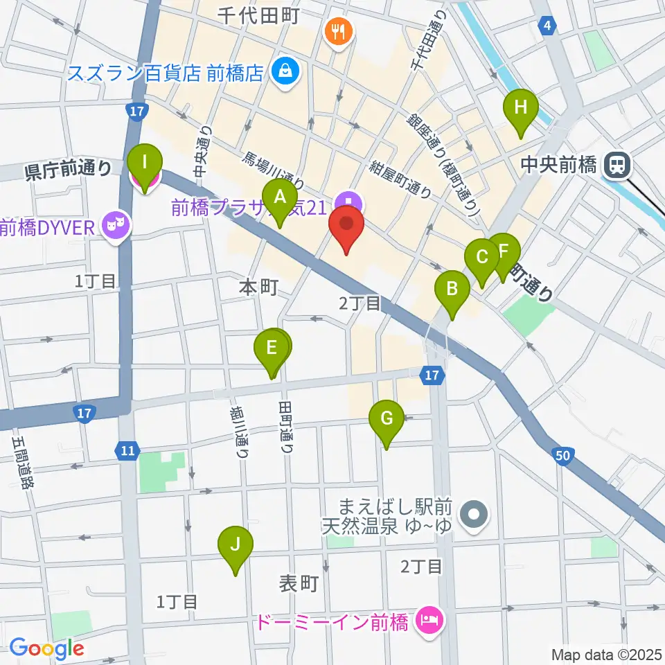 まえばしCITYエフエム周辺のホテル一覧地図