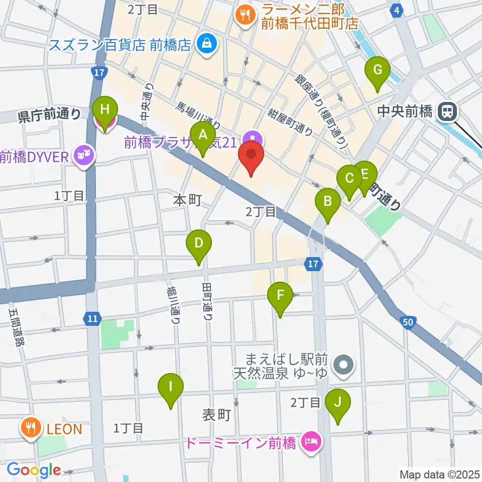 まえばしCITYエフエム周辺のホテル一覧地図