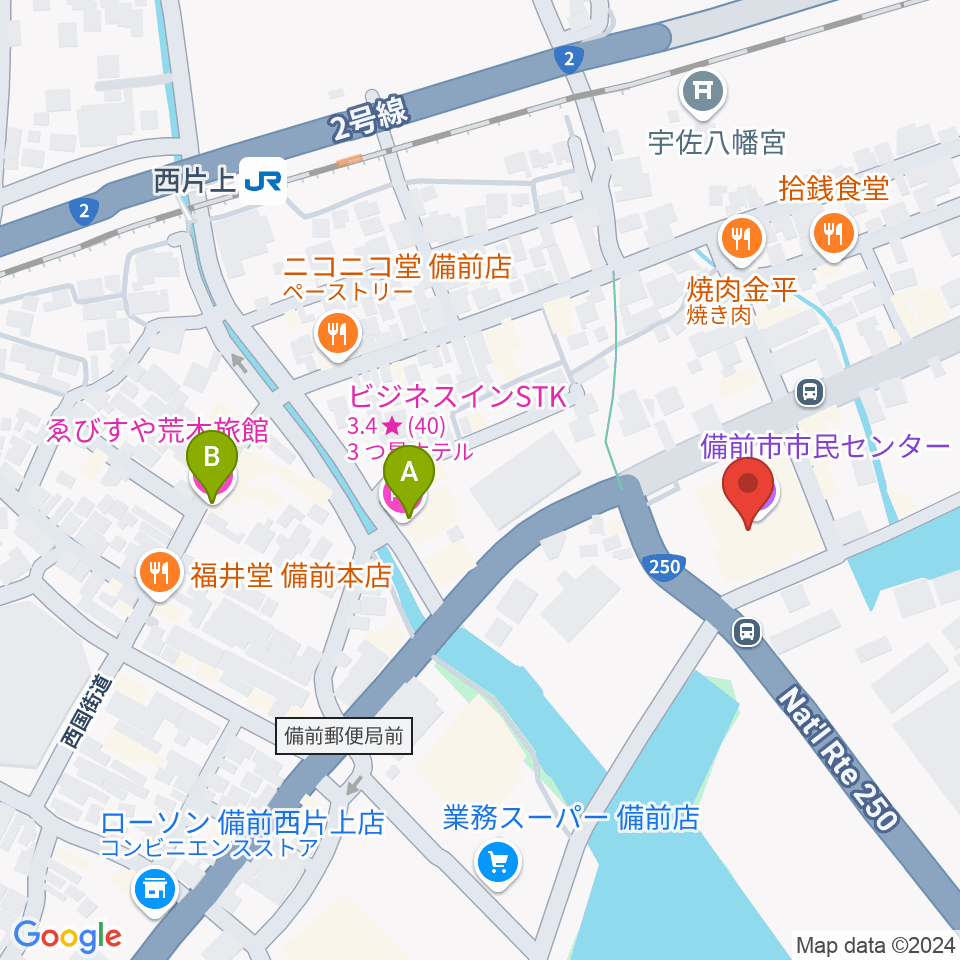 備前市市民センター周辺のホテル一覧地図