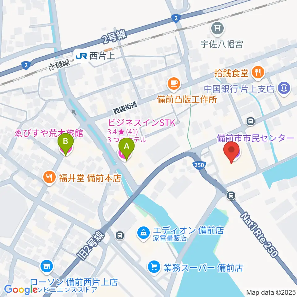 備前市市民センター周辺のホテル一覧地図