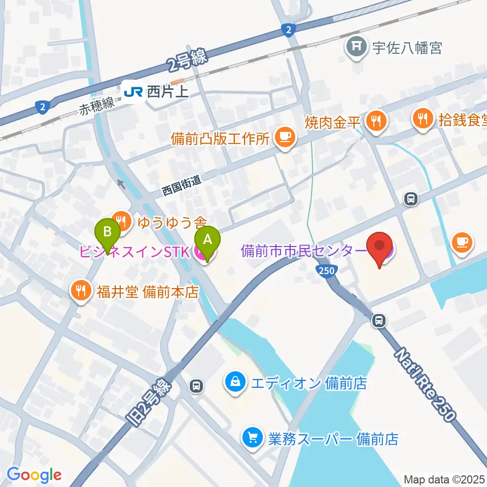 備前市市民センター周辺のホテル一覧地図