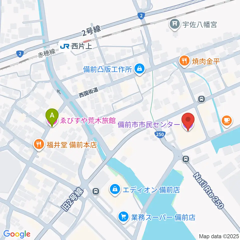 備前市市民センター周辺のホテル一覧地図