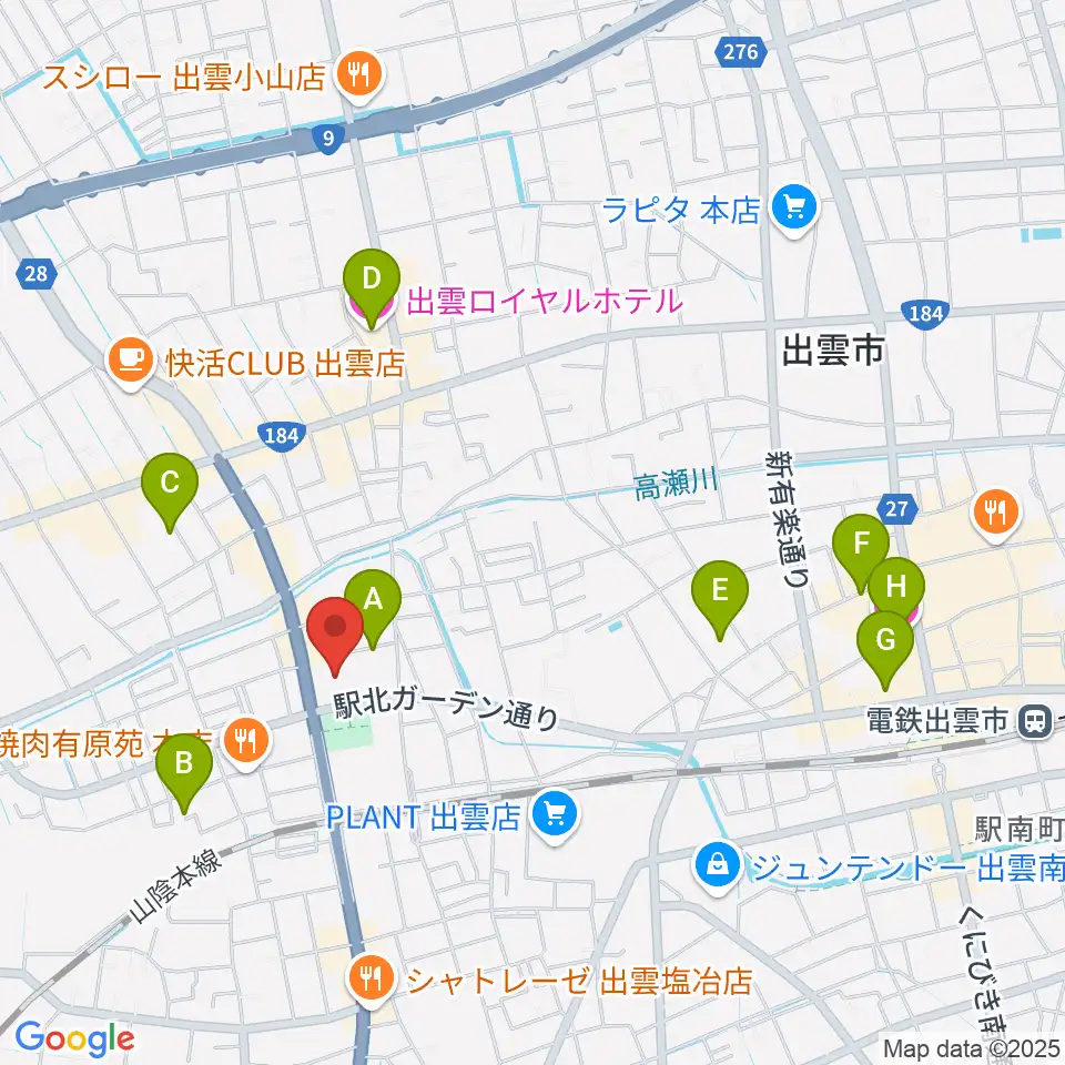 出雲市民会館周辺のホテル一覧地図