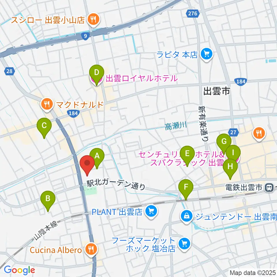 出雲市民会館周辺のホテル一覧地図
