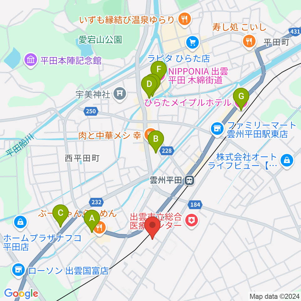 平田文化館周辺のホテル一覧地図