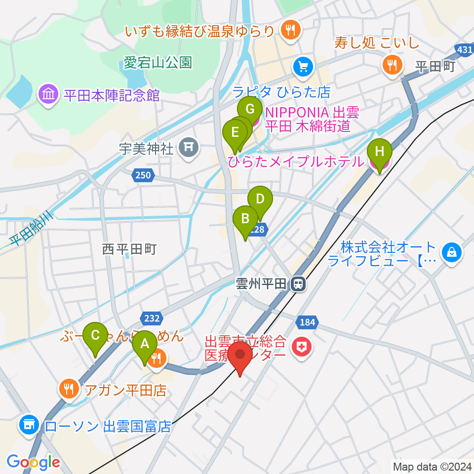 平田文化館周辺のホテル一覧地図