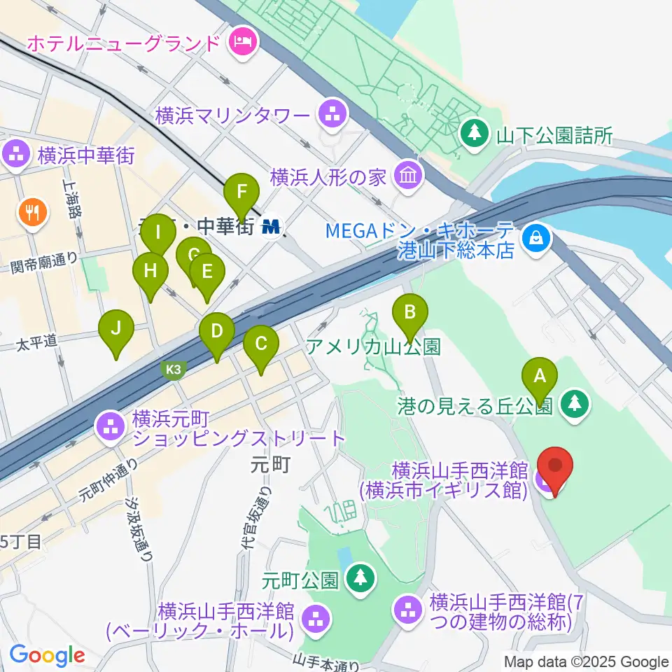 横浜市イギリス館周辺のホテル一覧地図