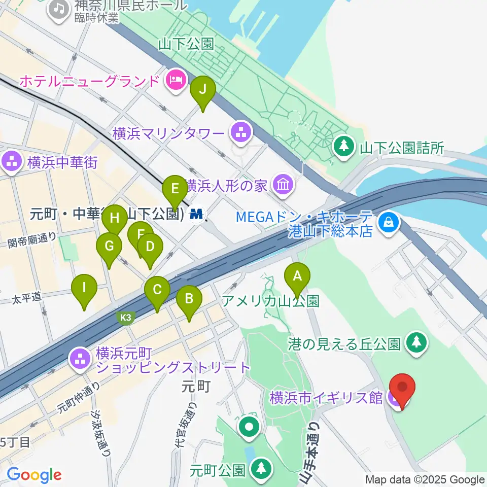 横浜市イギリス館周辺のホテル一覧地図