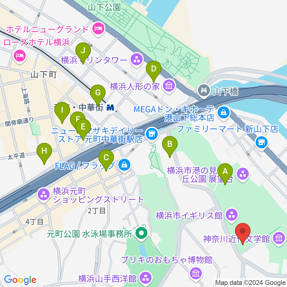 山手111番館周辺のホテル一覧地図