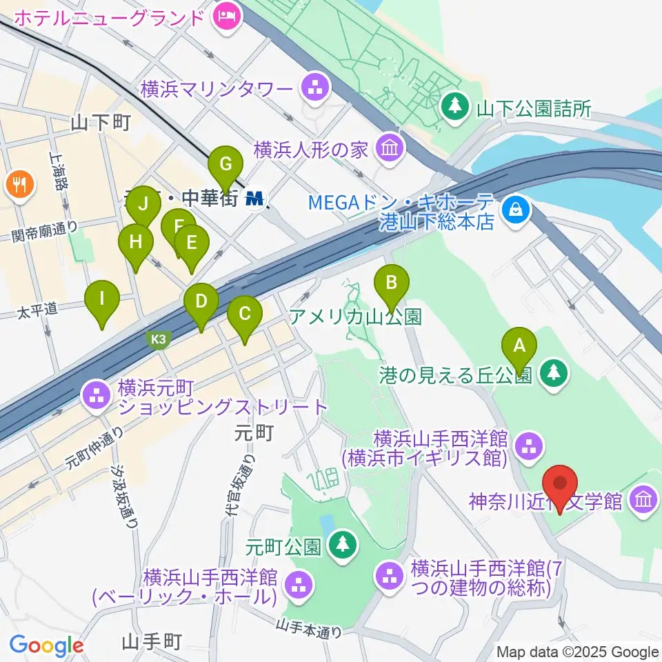 山手111番館周辺のホテル一覧地図
